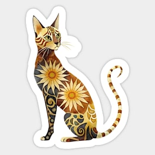 Bengal Cat with Sunflower Pattern Boho Style Sticker